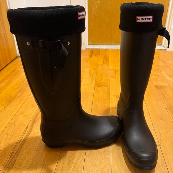 Navy Hunter Rain Boots with Fleece Inserts (Knee High, ) - Picture 2 of 8